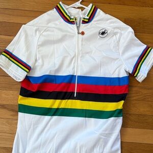 White Cycling Shirt with Multicolor Stripes